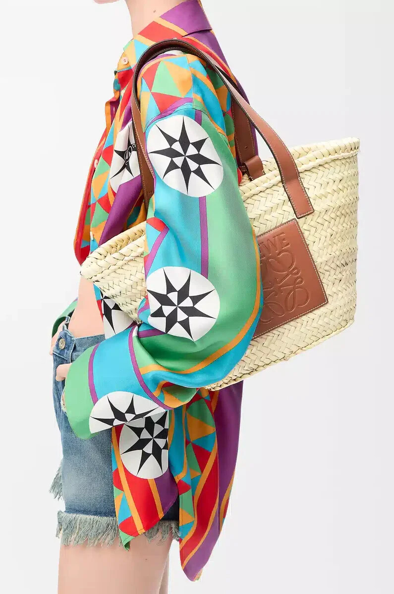 sac panier en feuille de palmier et cuir de veau naturelbeige