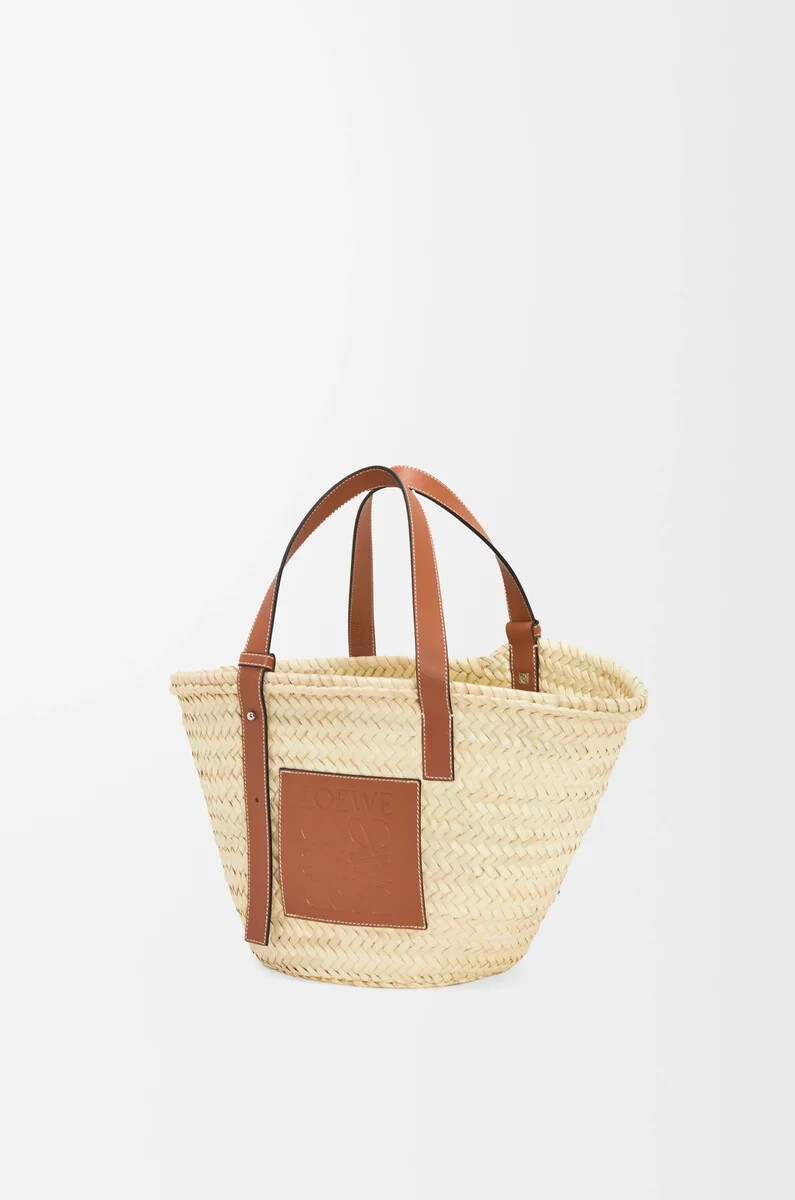 sac panier en feuille de palmier et cuir de veau naturelbeige