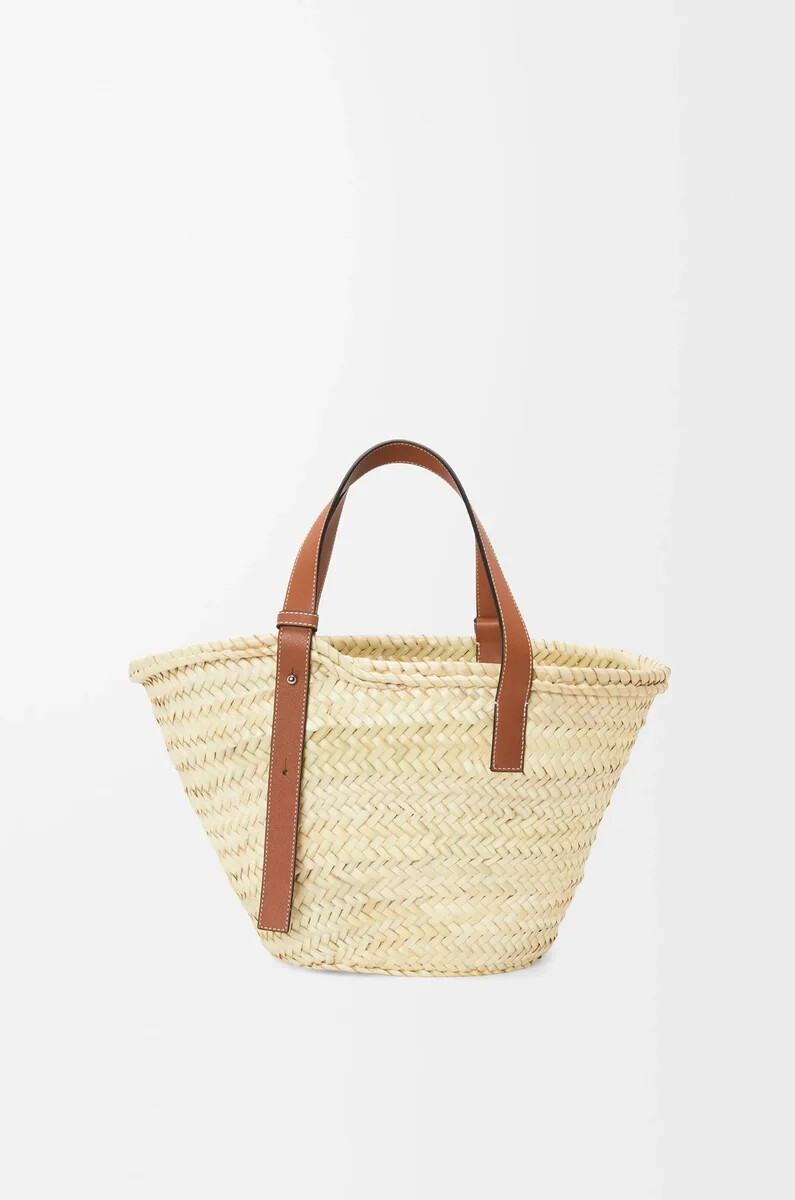 sac panier en feuille de palmier et cuir de veau naturelbeige