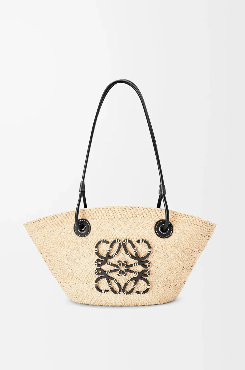 petit sac panier anagram en cuir de veau et palmier iraca naturelnoir