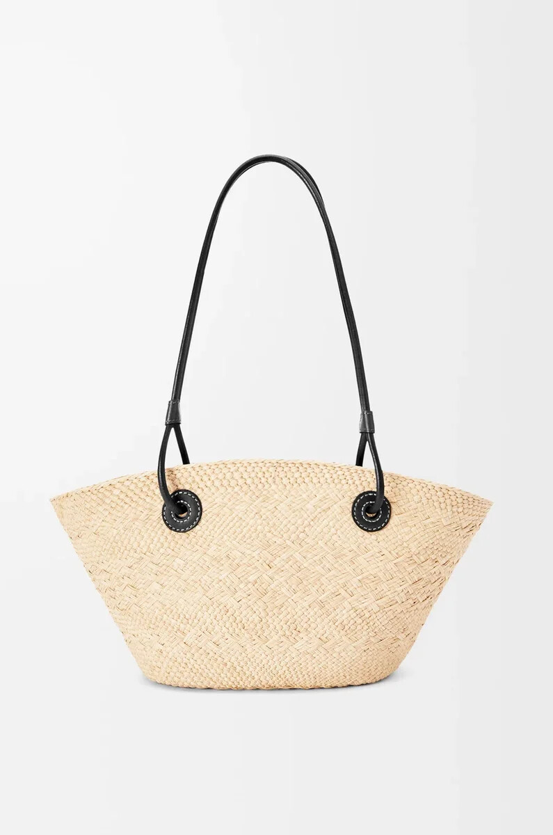 petit sac panier anagram en cuir de veau et palmier iraca naturelnoir