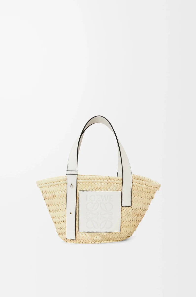 petit panier en feuille de palmier et cuir de veau naturelblanc