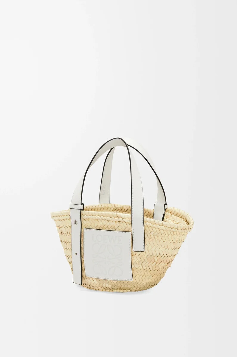 petit panier en feuille de palmier et cuir de veau naturelblanc
