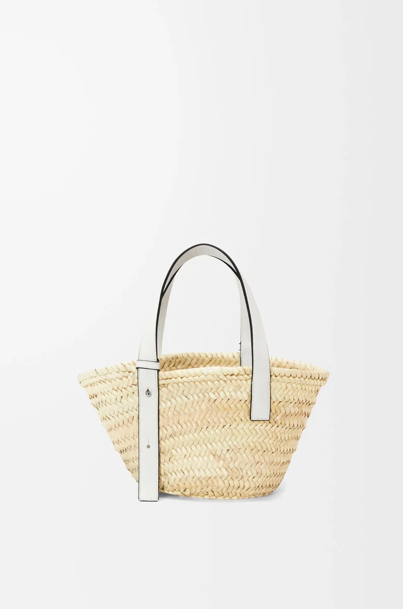 petit panier en feuille de palmier et cuir de veau naturelblanc