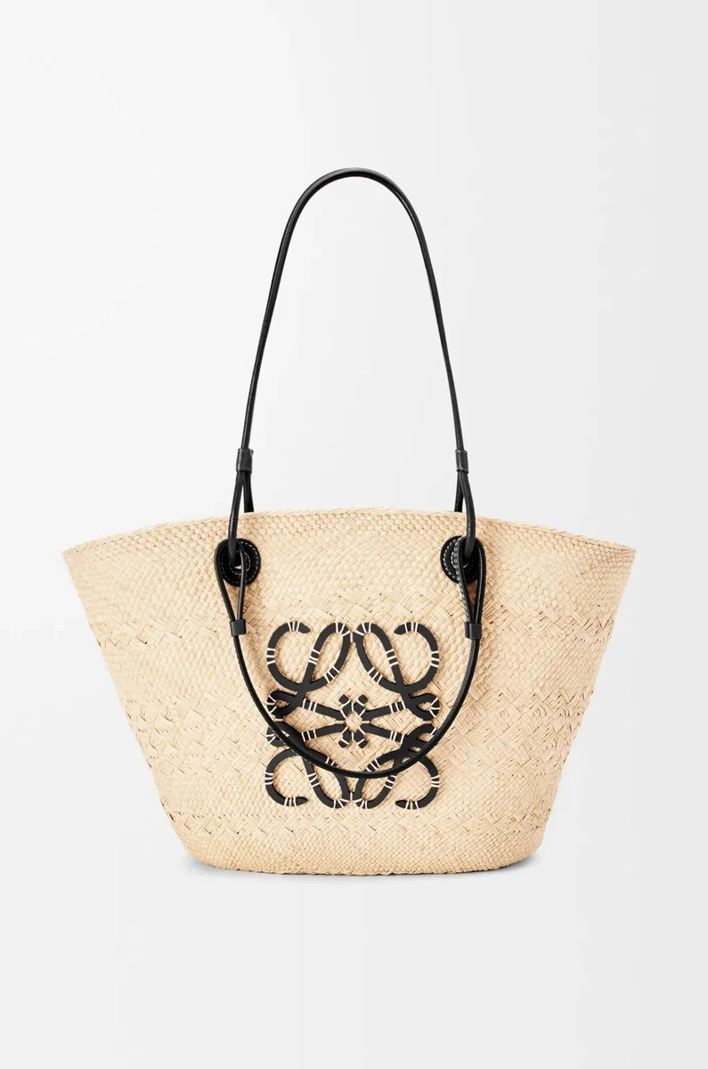 sac panier anagram moyen en cuir de veau et palmier iraca naturelnoir
