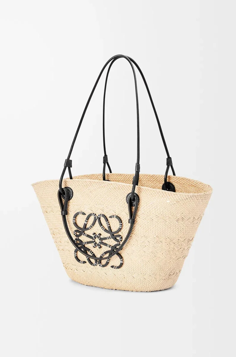 sac panier anagram moyen en cuir de veau et palmier iraca naturelnoir