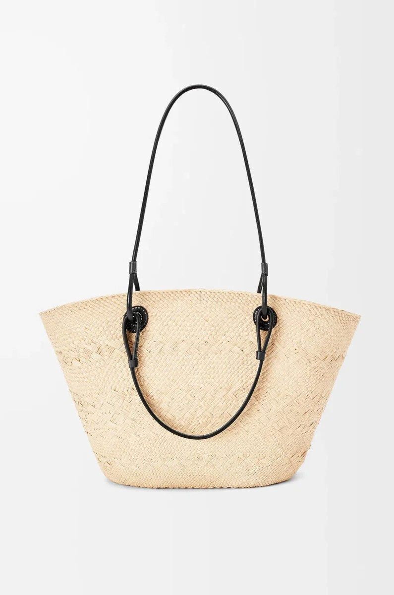 sac panier anagram moyen en cuir de veau et palmier iraca naturelnoir