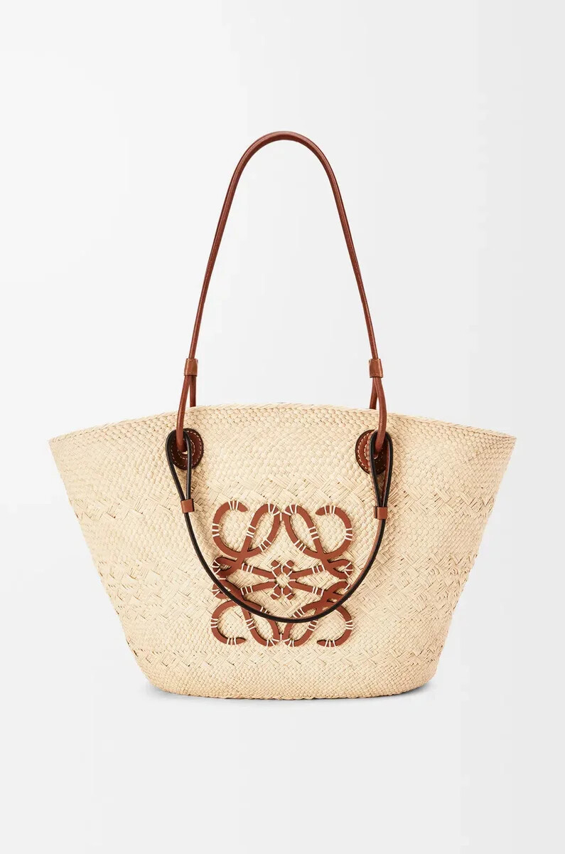sac panier anagram moyen en cuir de veau et palmier iraca naturelbeige
