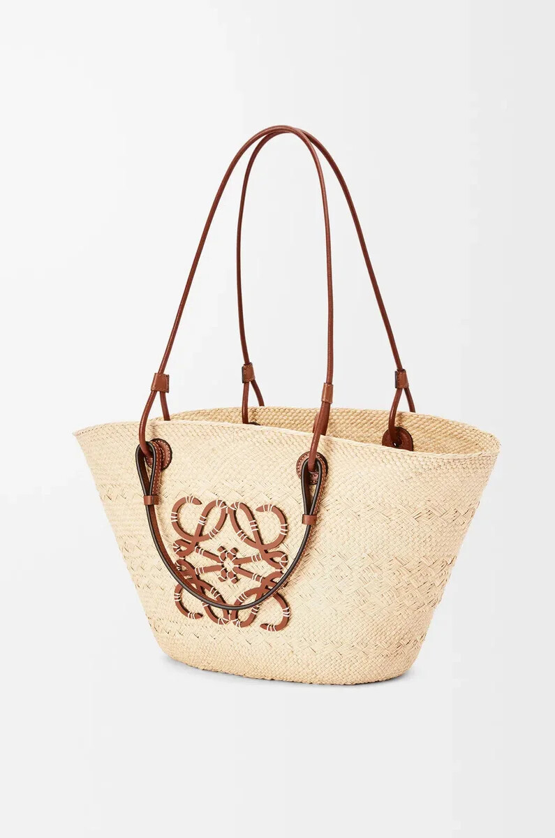 sac panier anagram moyen en cuir de veau et palmier iraca naturelbeige