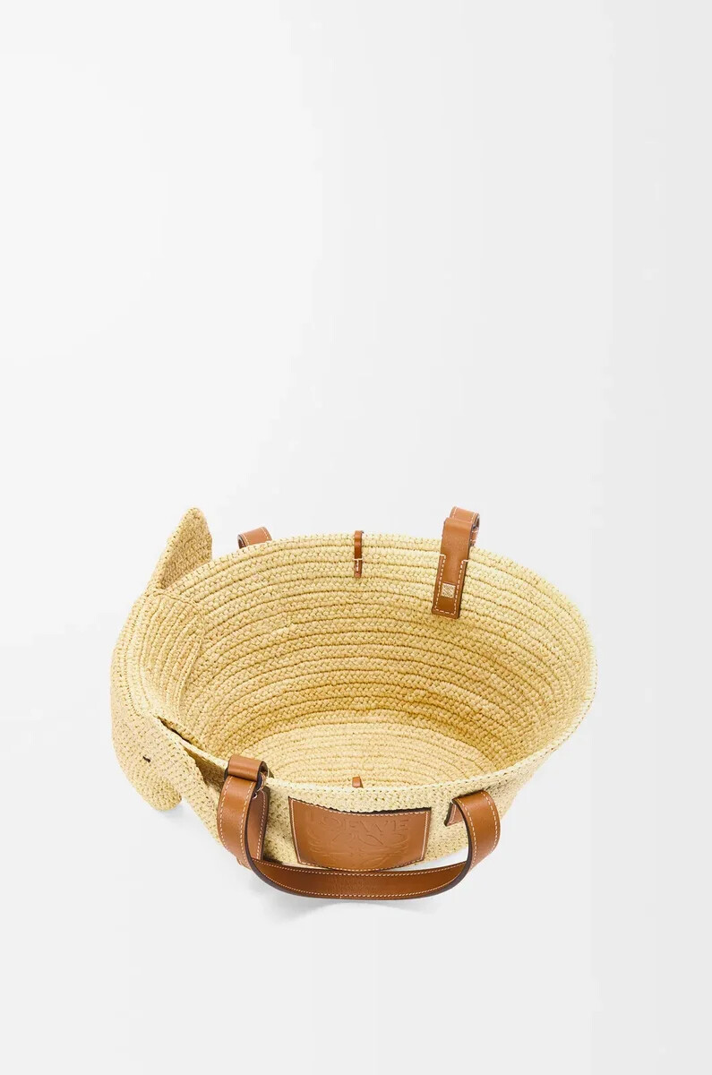 petit panier éléphant en raphia et cuir de veau naturelbeige