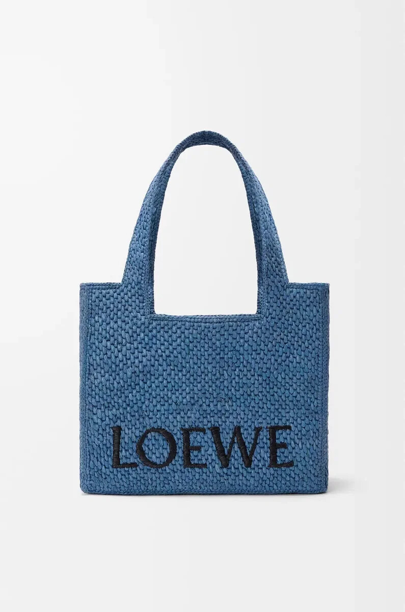 sac cabas loewe font moyen en raphia bleu clair