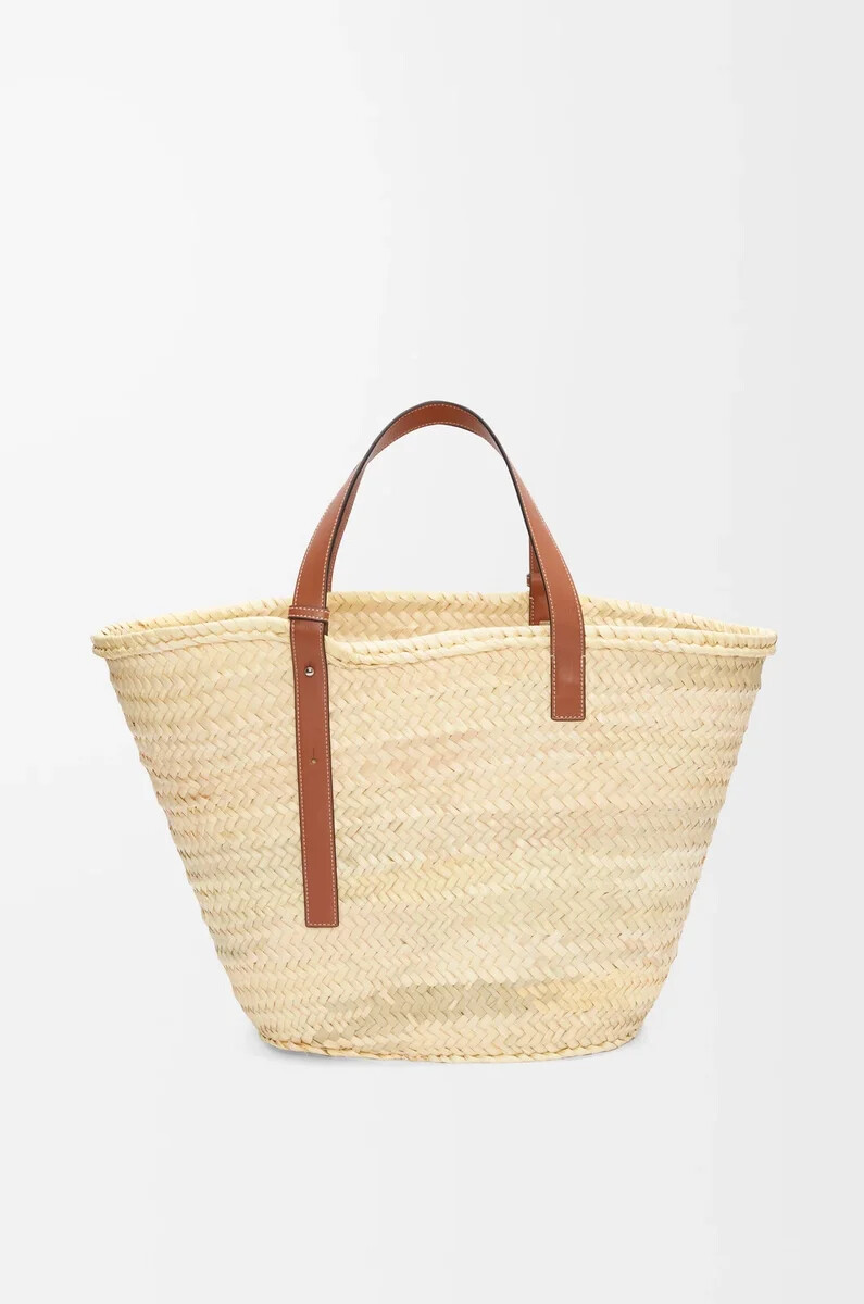 grand panier classique en feuille de palmier et cuir de veau naturelbeige