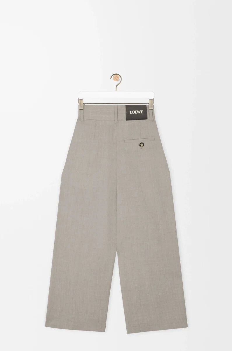 pantalon portefeuille court en laine beige clair chiné