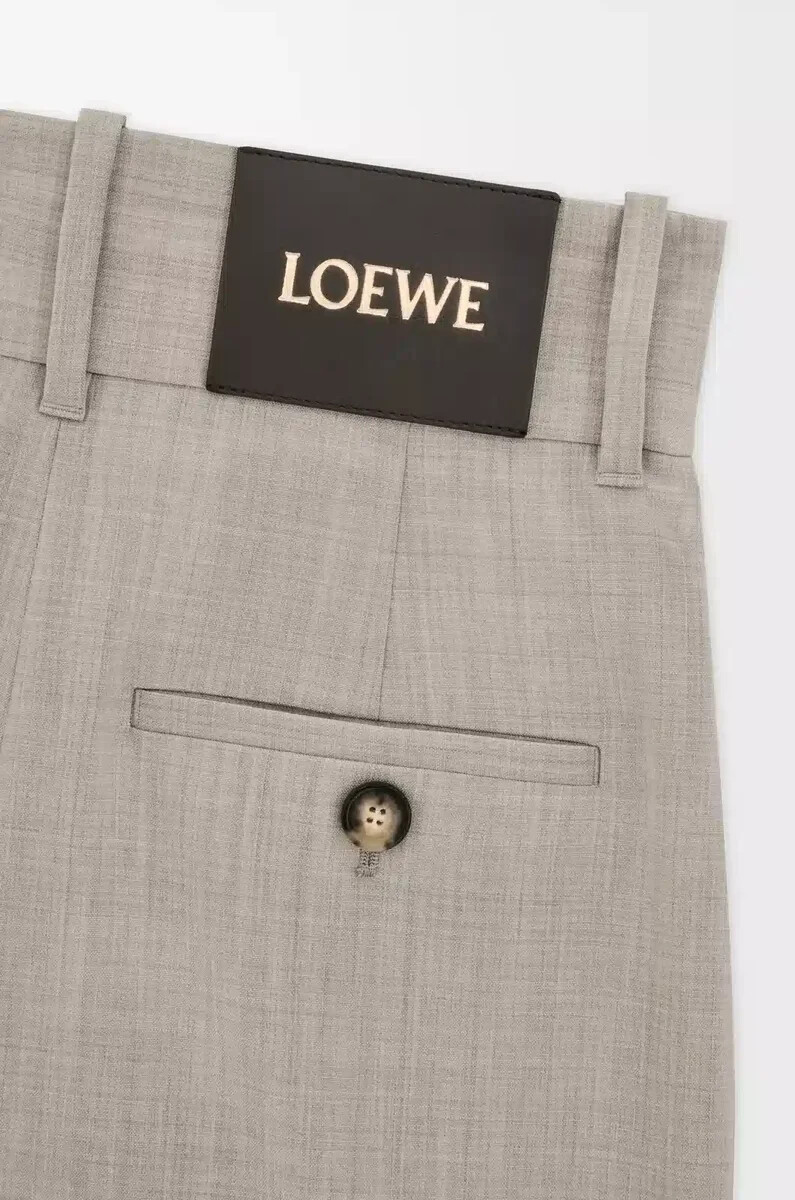 pantalon portefeuille court en laine beige clair chiné