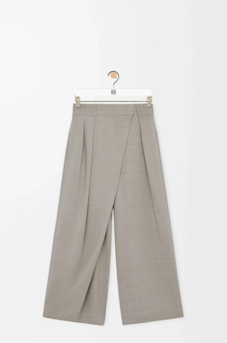 pantalon portefeuille en laine beige clair chiné