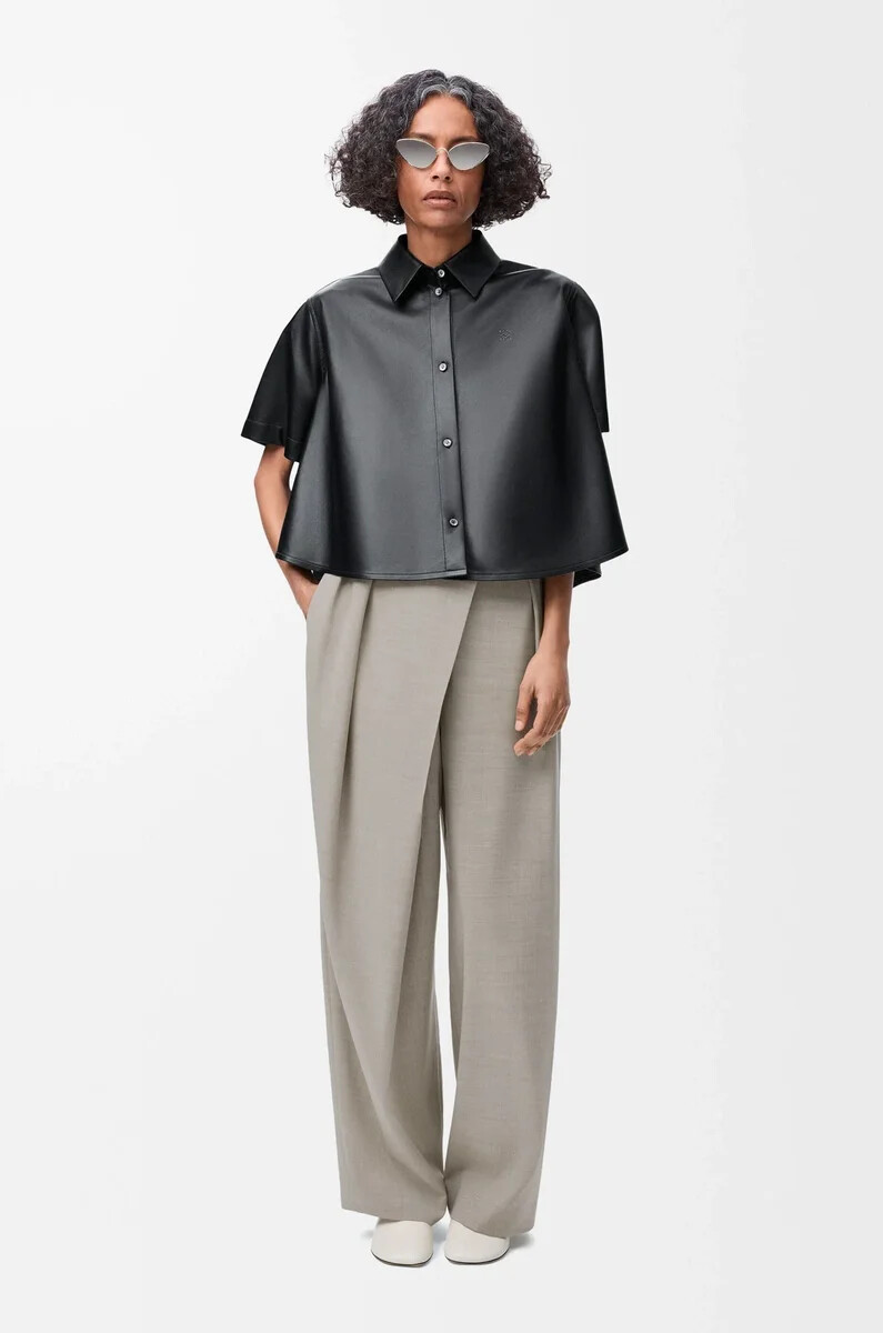 pantalon portefeuille en laine beige clair chiné