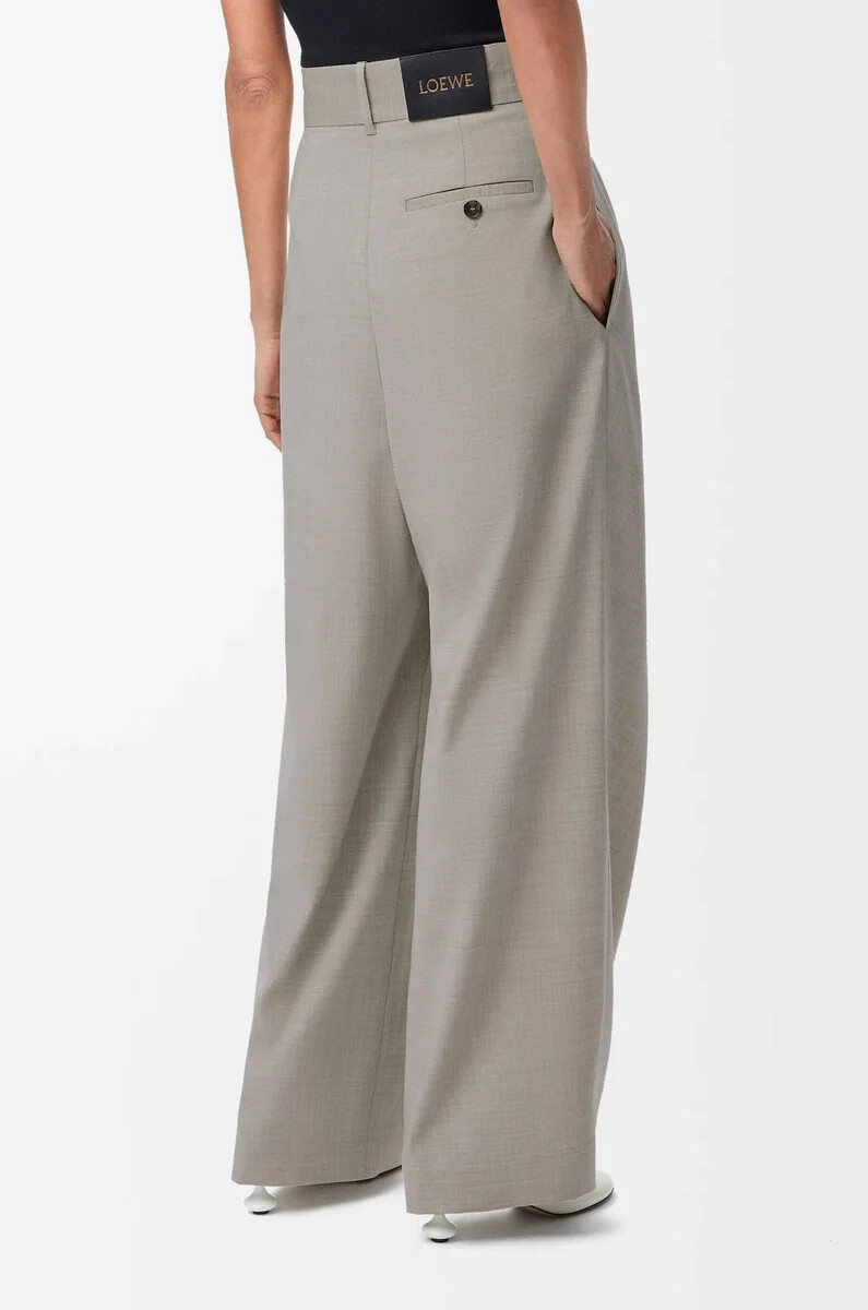 pantalon portefeuille en laine beige clair chiné