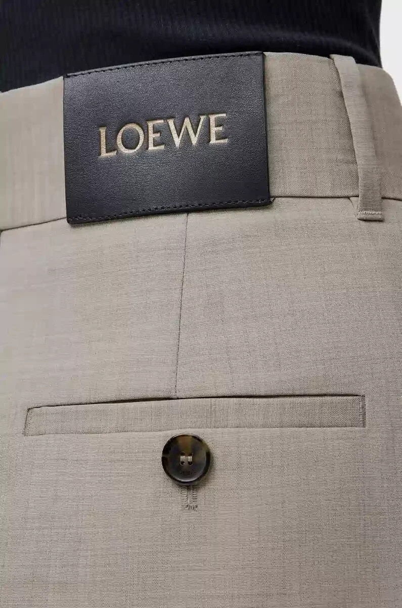 pantalon portefeuille en laine beige clair chiné