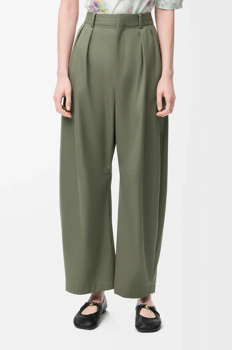 pantalon large en coton et soie kaki