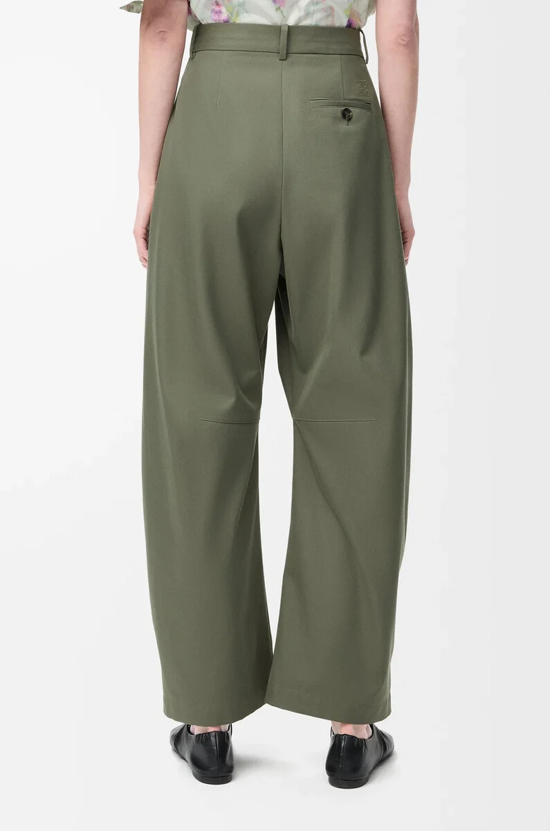 pantalon large en coton et soie kaki