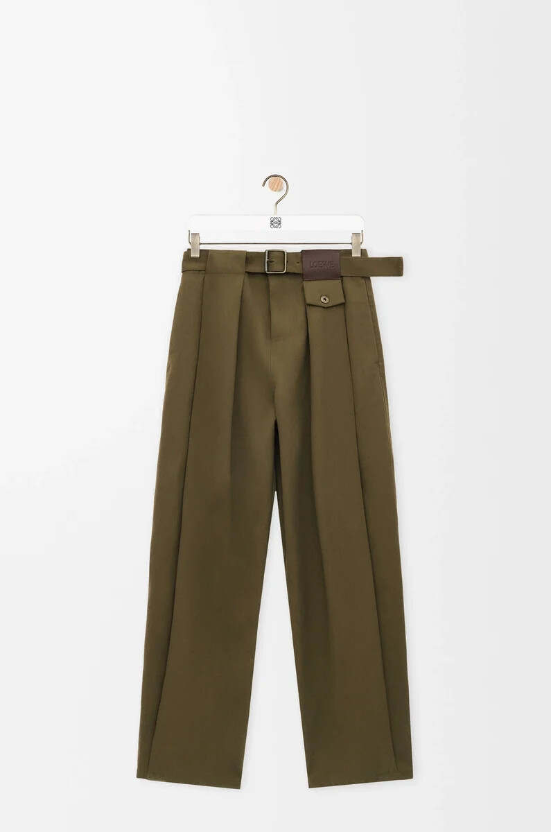 pantalon en coton et soie kaki