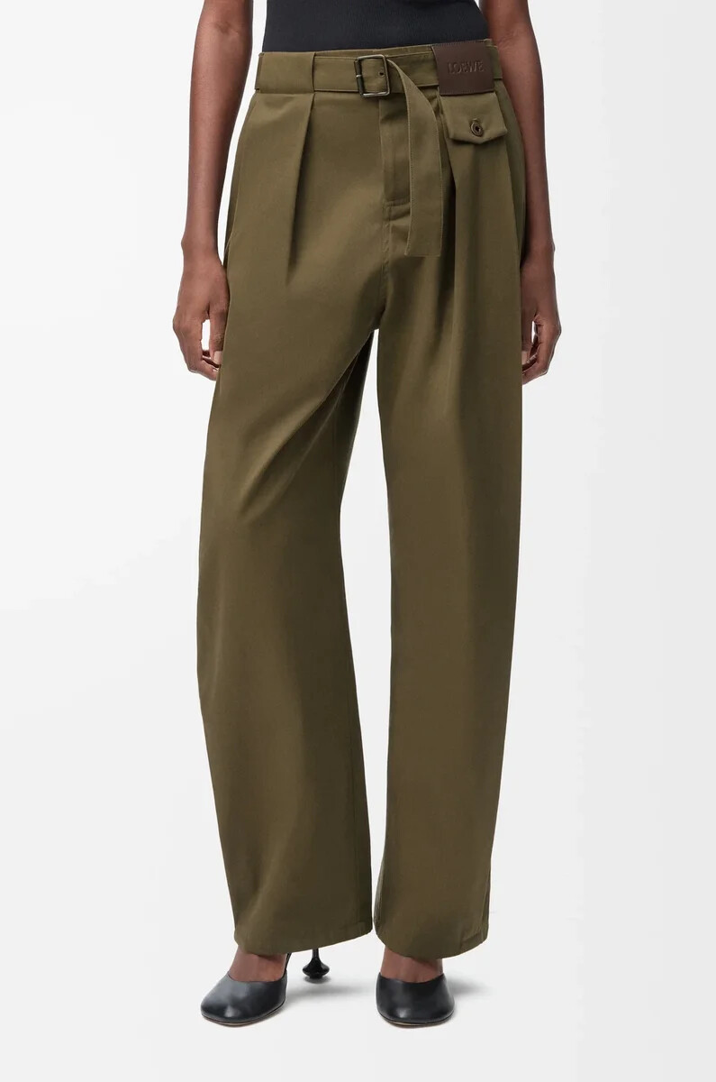 pantalon en coton et soie kaki