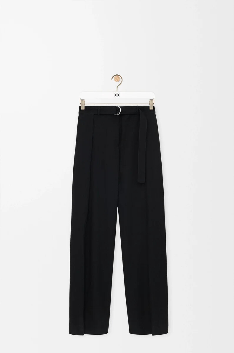 pantalon ceinturé en laine noire