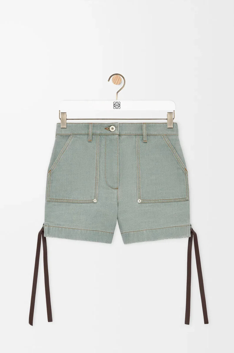short de travail en denim kaki vert