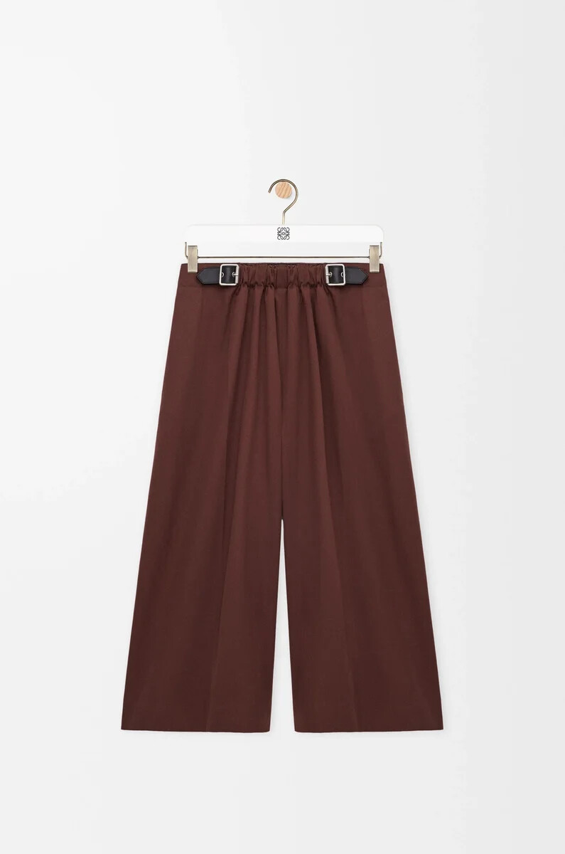 pantalon court ceinturé en coton et soie couleur café