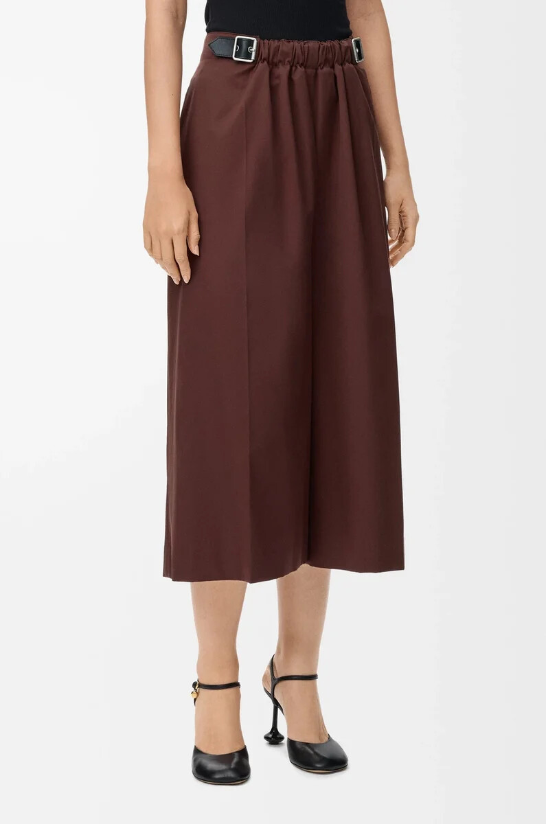 pantalon court ceinturé en coton et soie couleur café