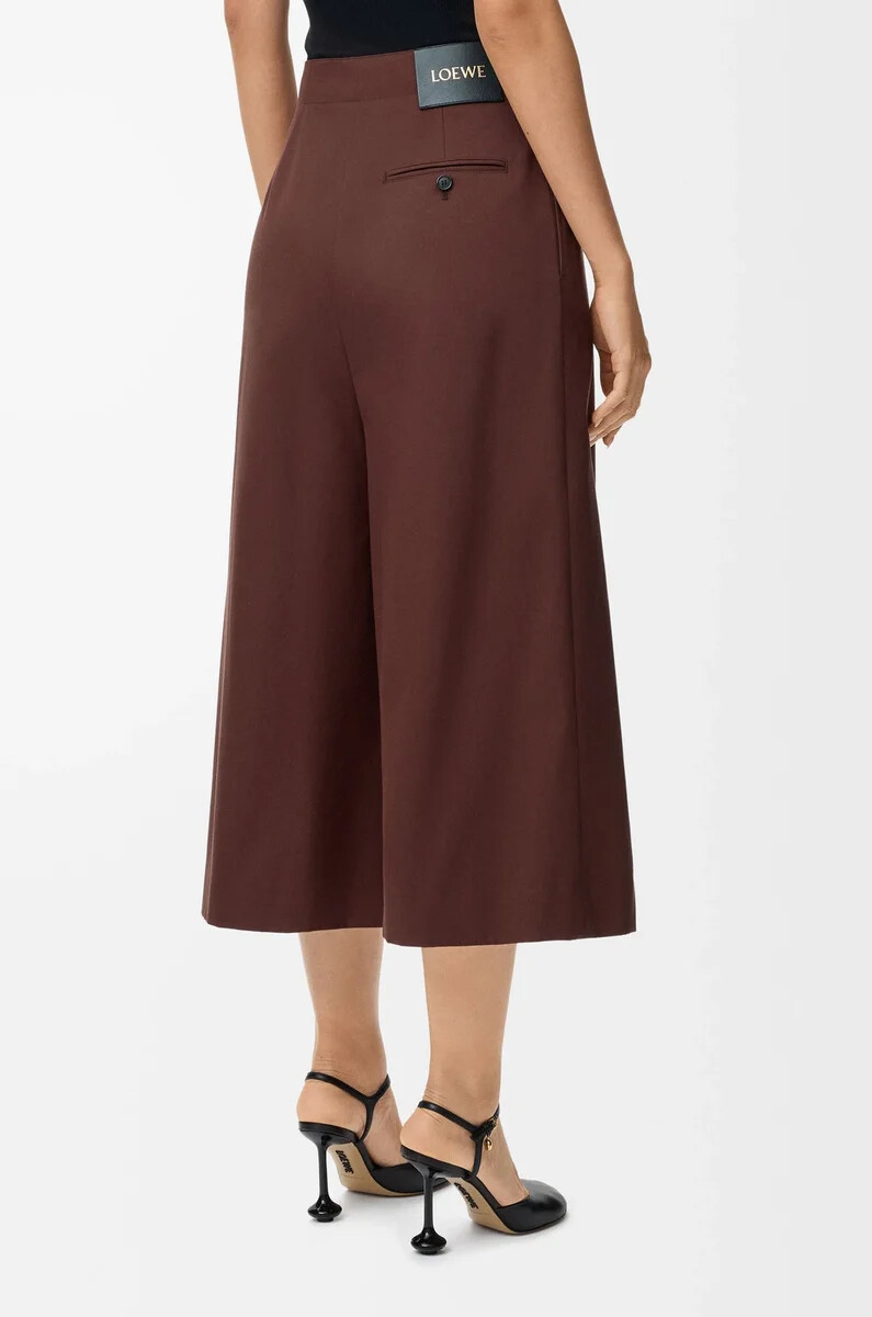 pantalon court ceinturé en coton et soie couleur café