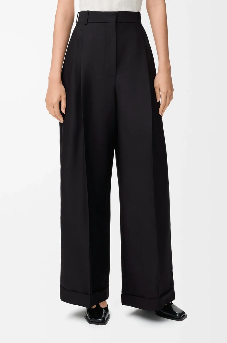 pantalon en laine et soie noir