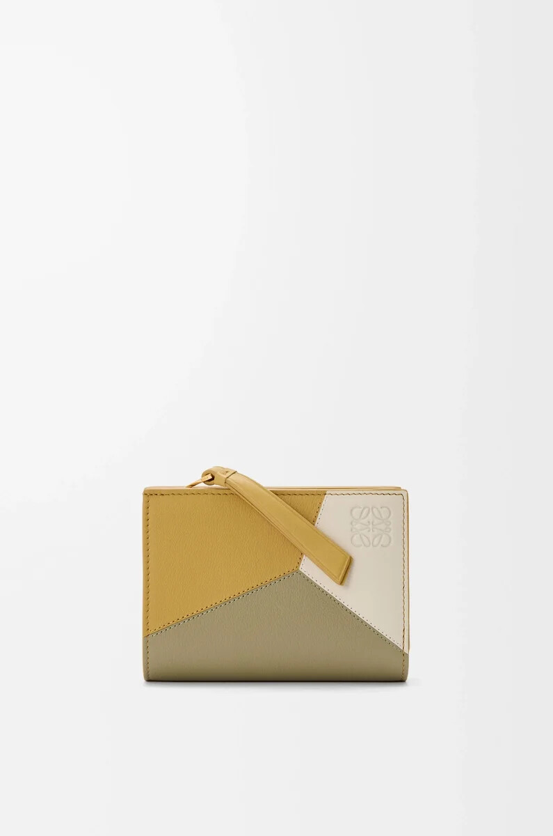 portefeuille compact puzzle en cuir de veau classique gingembresel marin
