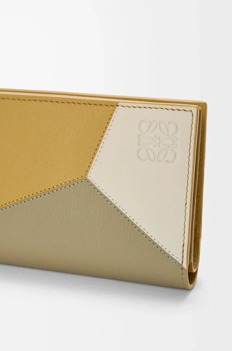 portefeuille compact puzzle en cuir de veau classique gingembresel marin