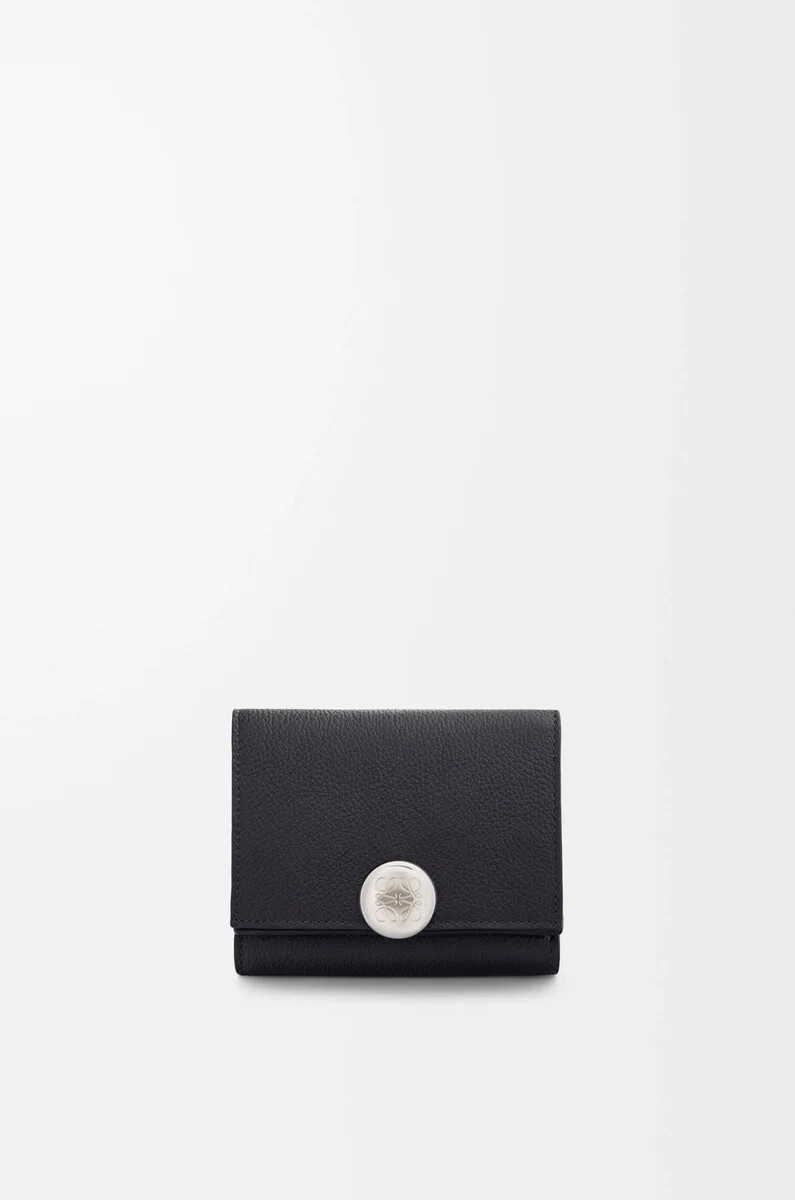 portefeuille à trois volets pebble en cuir de veau grainé noir
