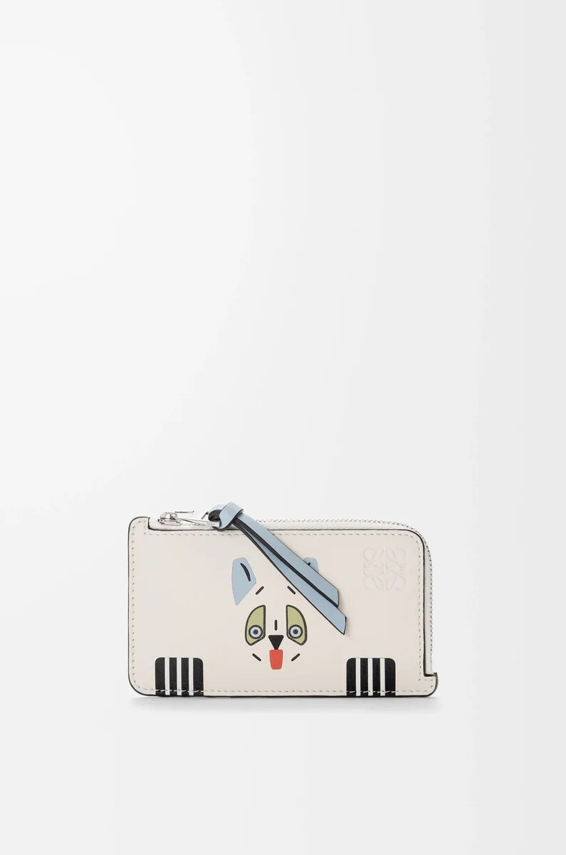 porte-cartes futuriste chat en cuir de veau classique blanc doux