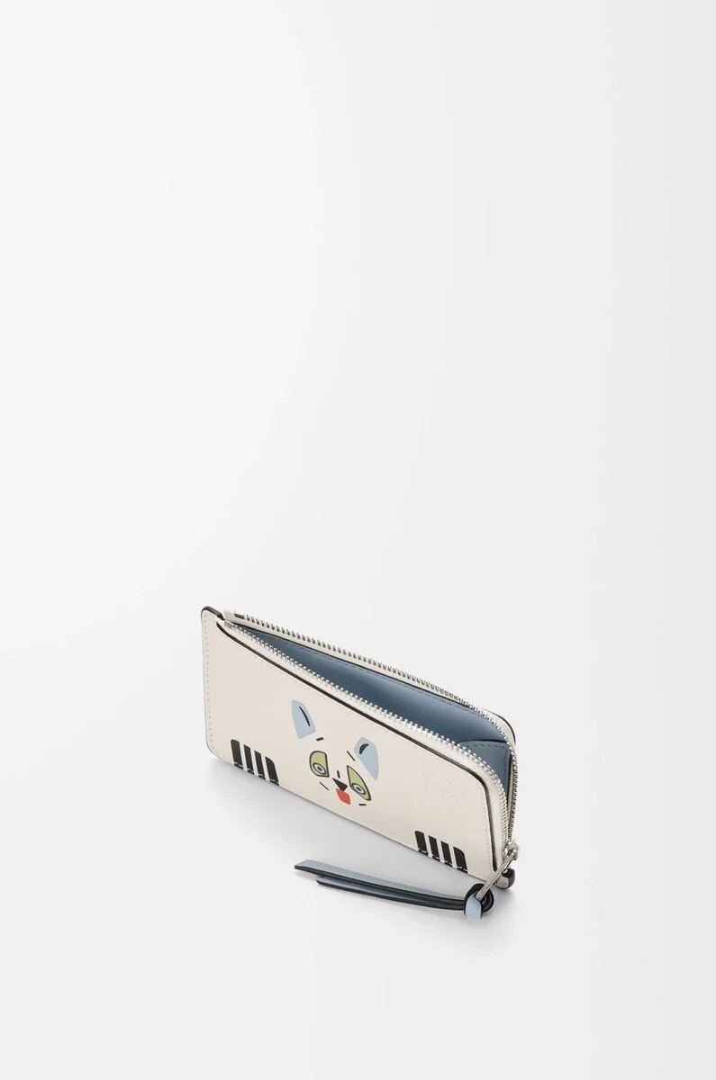 porte-cartes futuriste chat en cuir de veau classique blanc doux