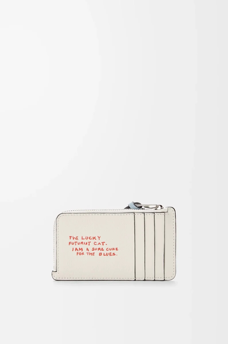 porte-cartes futuriste chat en cuir de veau classique blanc doux
