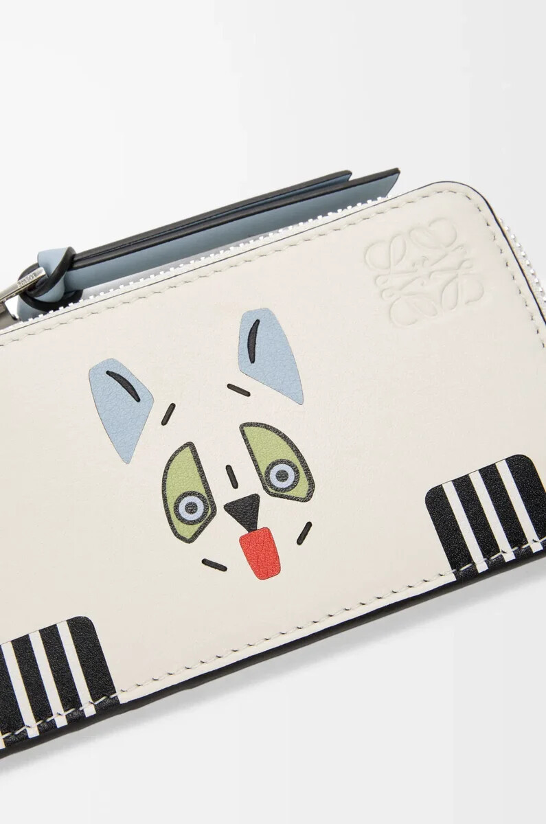 porte-cartes futuriste chat en cuir de veau classique blanc doux