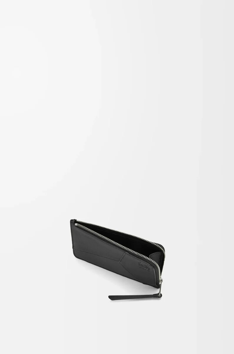 porte-cartes long à puzzle en cuir de veau noir classique
