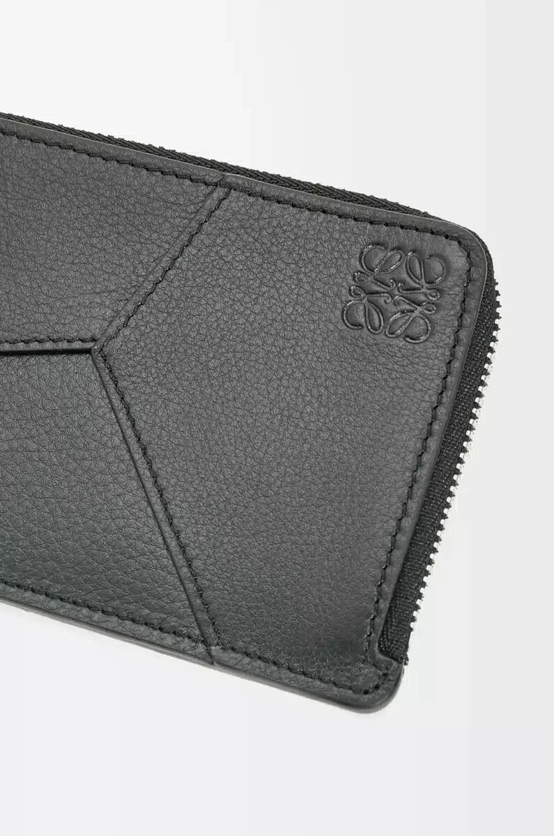 porte-cartes long à puzzle en cuir de veau noir classique