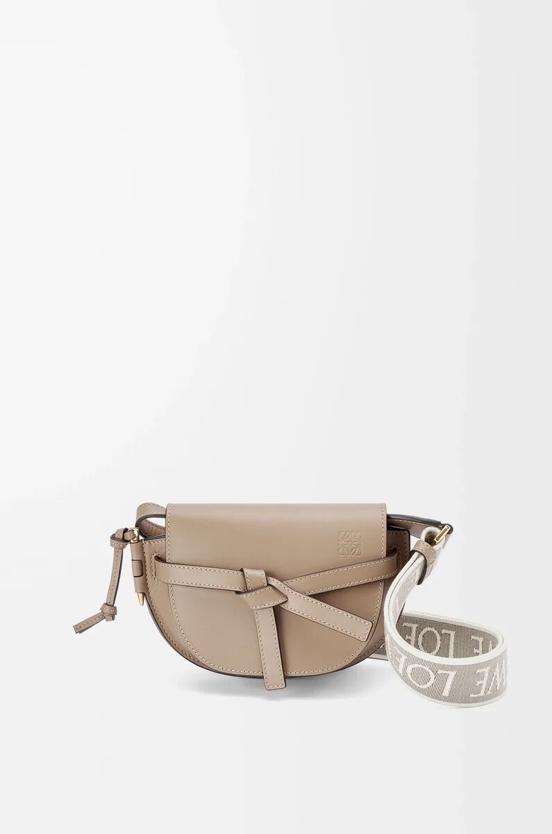 sac mini gate dual en cuir de veau souple et jacquard sable