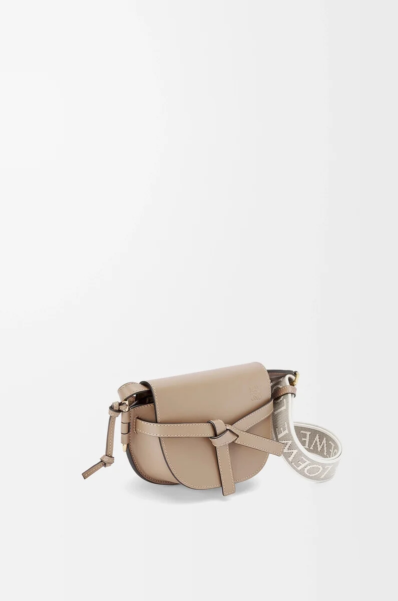 sac mini gate dual en cuir de veau souple et jacquard sable