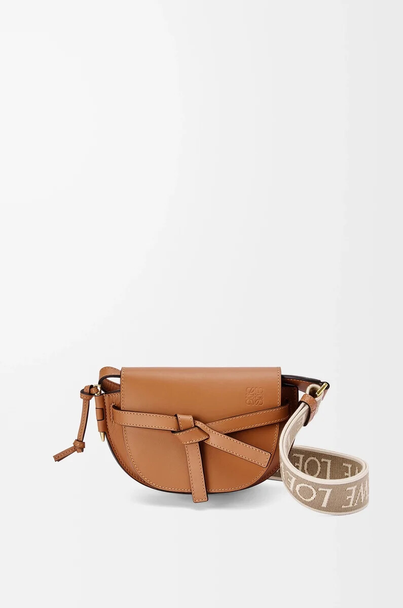 sac mini gate dual en cuir de veau souple et jacquard couleur fauve
