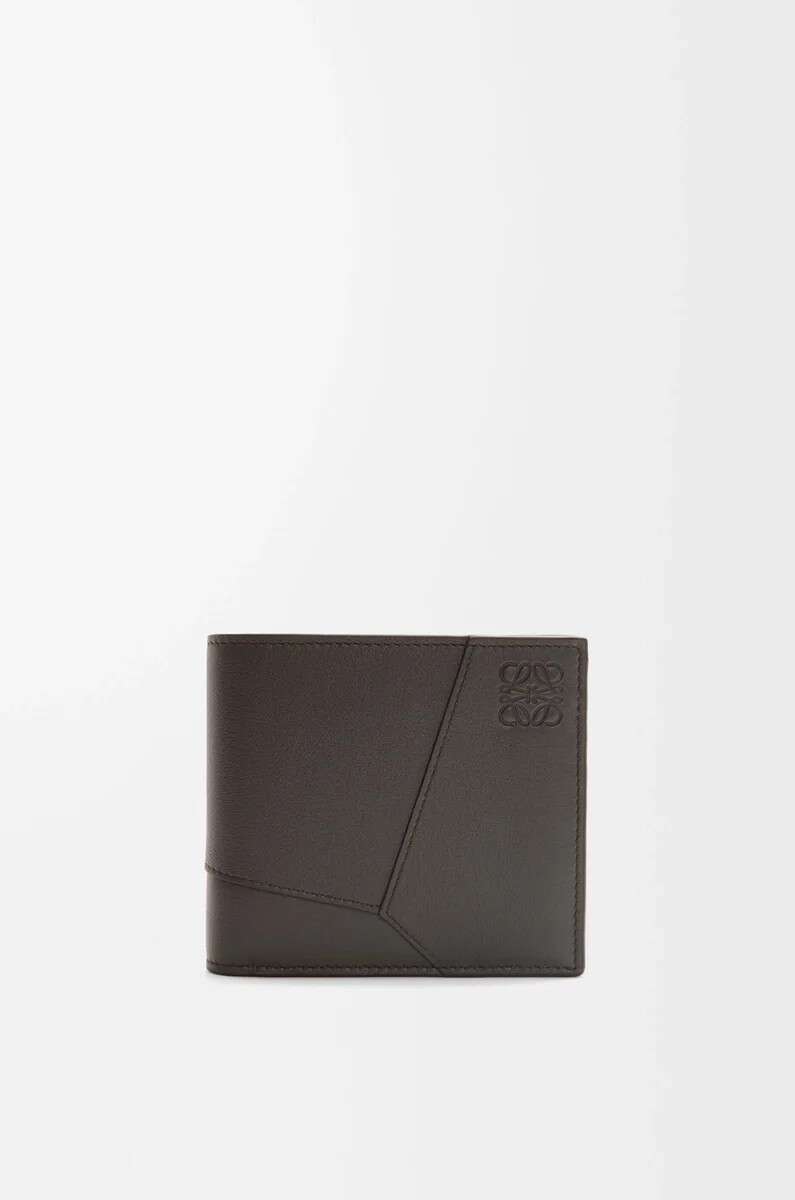 porte-monnaie à deux volets en cuir de veau classique gris foncé modèle puzzle