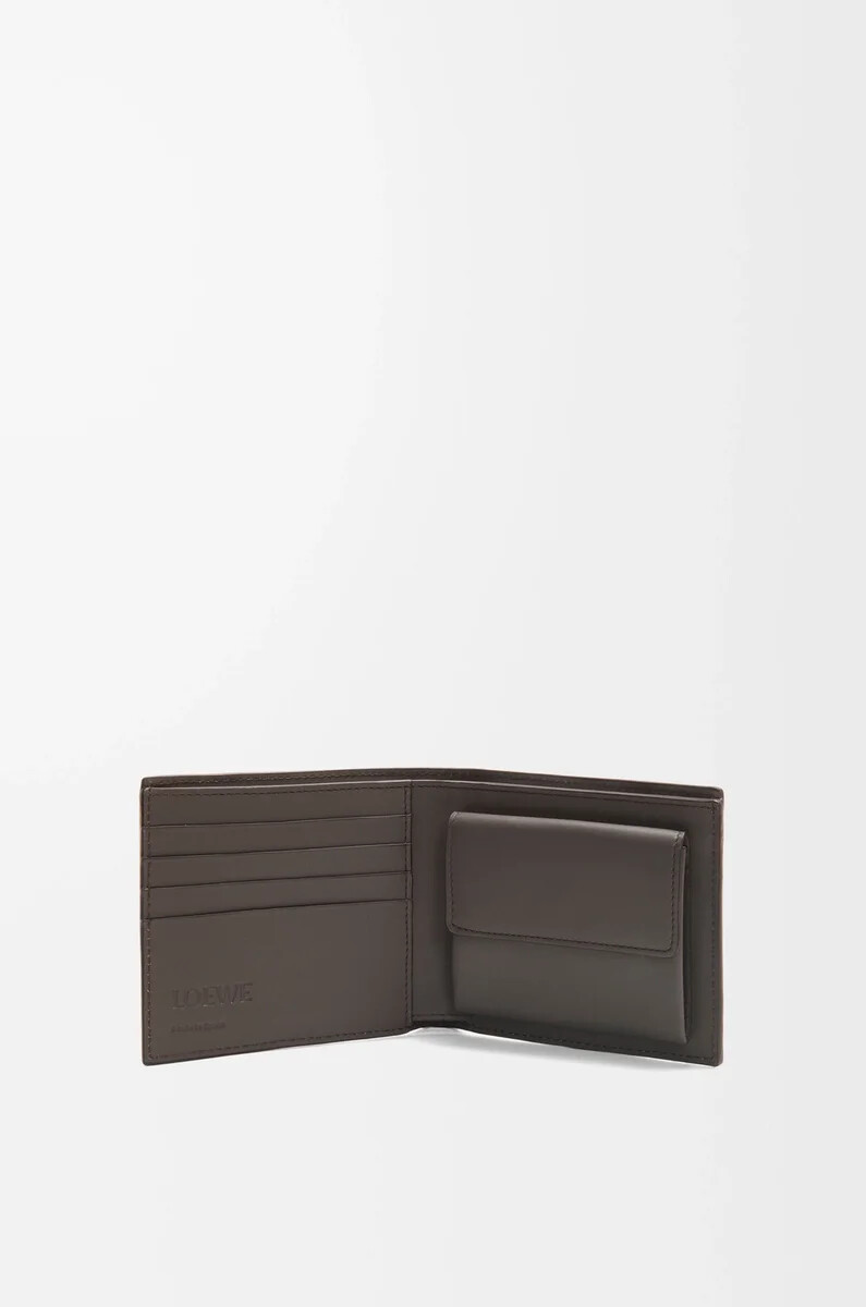 porte-monnaie à deux volets en cuir de veau classique gris foncé modèle puzzle