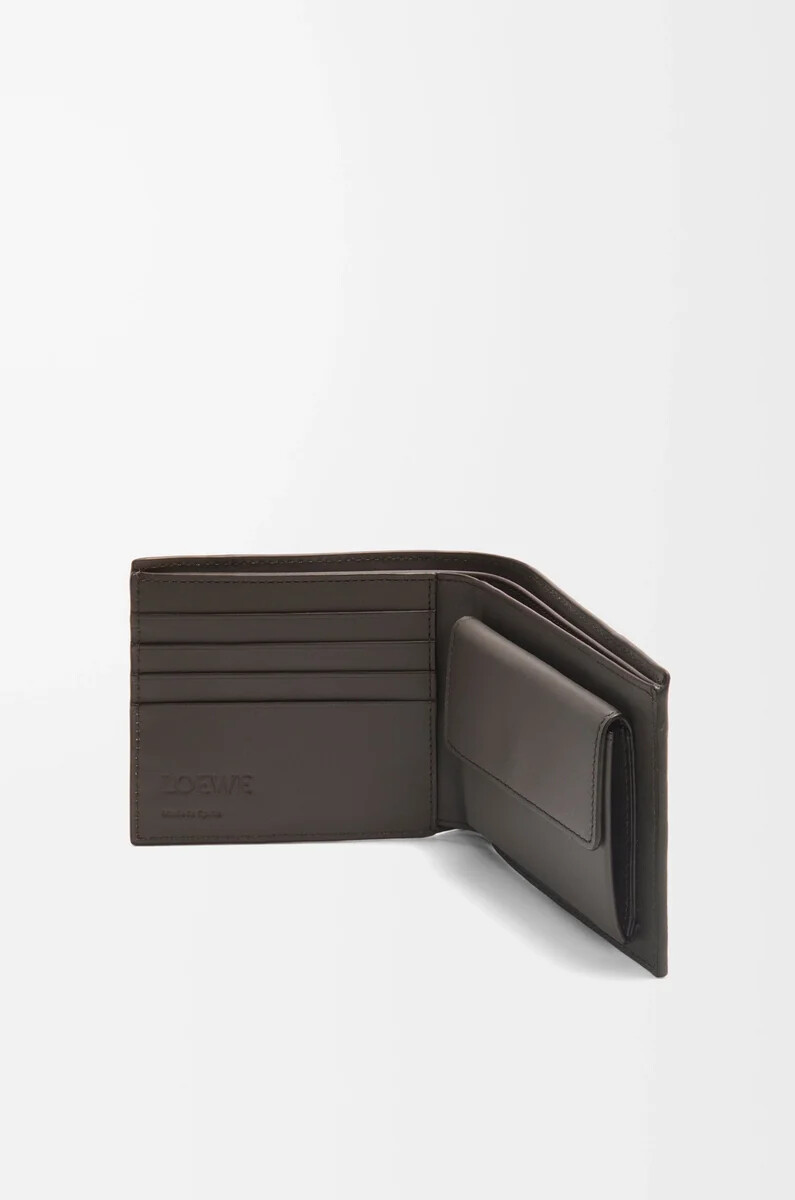 porte-monnaie à deux volets en cuir de veau classique gris foncé modèle puzzle