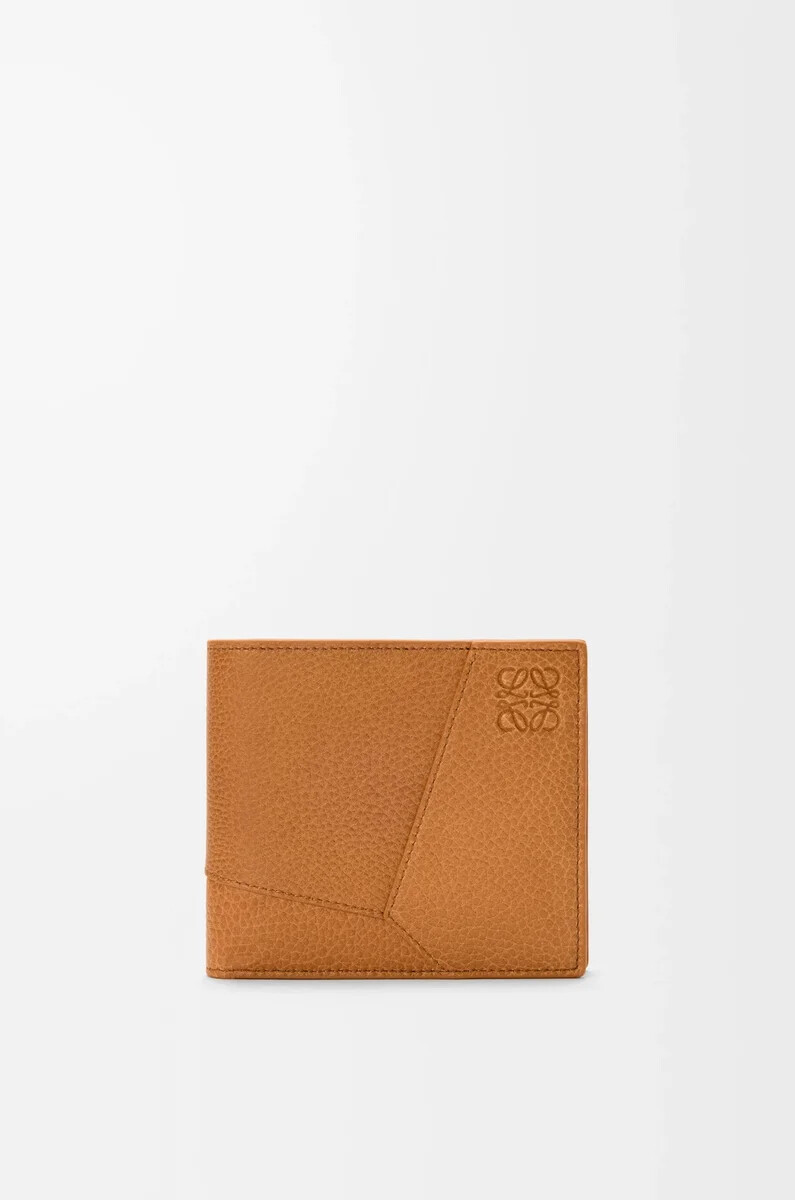 porte-monnaie à deux volets en cuir de veau souple grainé couleur marron clair canyon