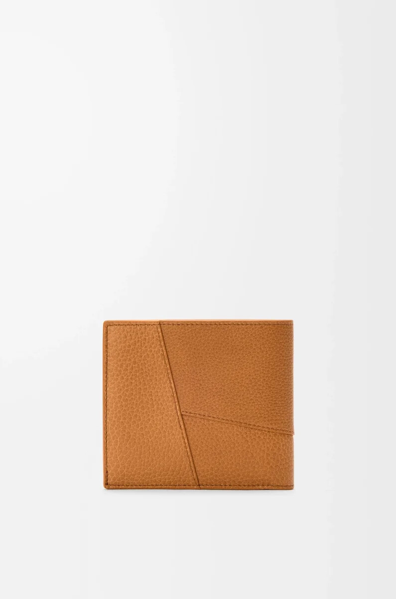 porte-monnaie à deux volets en cuir de veau souple grainé couleur marron clair canyon