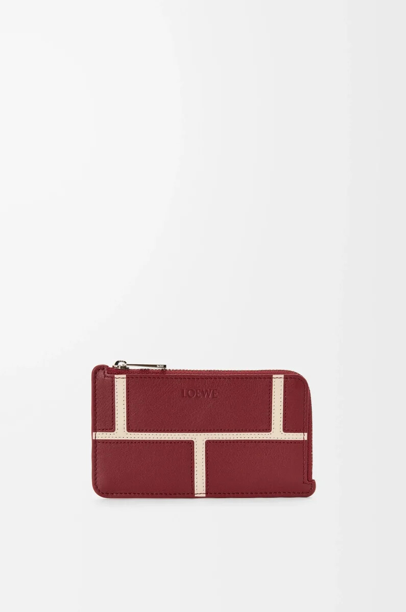 porte-cartes en cuir de veau rouge brûlé classique